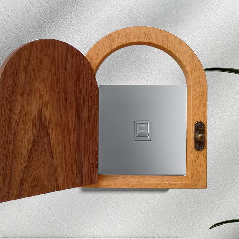 1Pc Switch Panel Indoor Wall Stickers Cute Decorative Frame Creative Solid Wooden Anti-electric Protection Cover