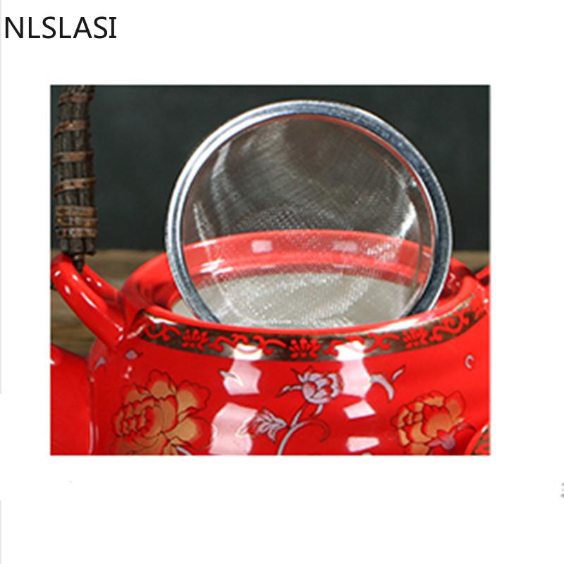 Set de ceai din ceramică de nuntă tradițională chinezească Ceai de ceai dublu anti-fierbinte ceainic dublu de fericire Ustensile de băut de uz casnic NLSLASI
