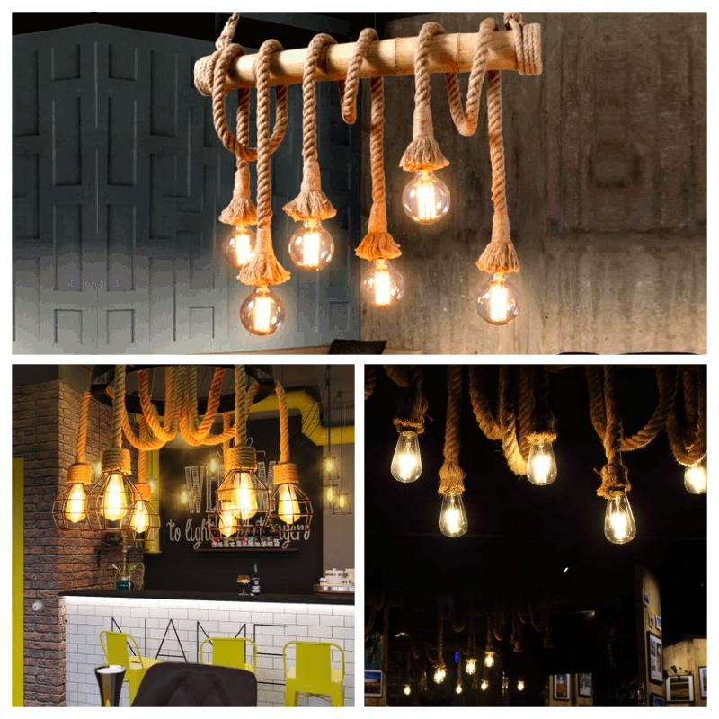 E27 Retro Pendelleuchten Hanfseil Pendelleuchte AC85-265V 110V 220V Industrielampe Vintage Dekor Hängend