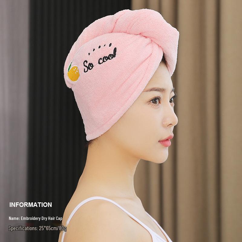 Quick-Drying Coral Fleece Embroidered Hair Drying Towel Cap for Women