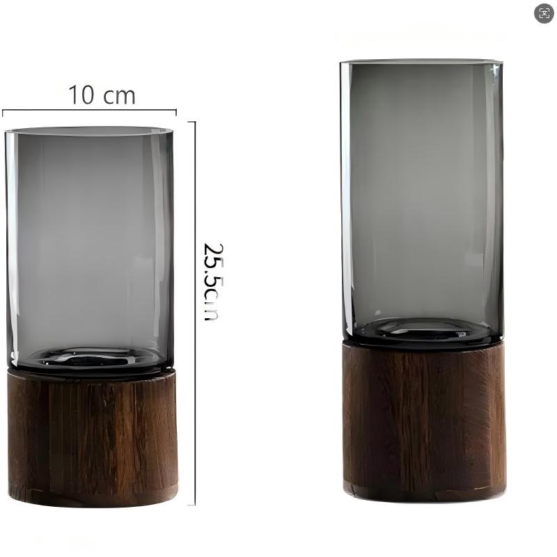 

Simple Creative Wooden Holder with Glass Cylinder Vase for Dried Flowers or Lucky Bamboo - Large Living Room Decoration. Clear with Wooden Stand