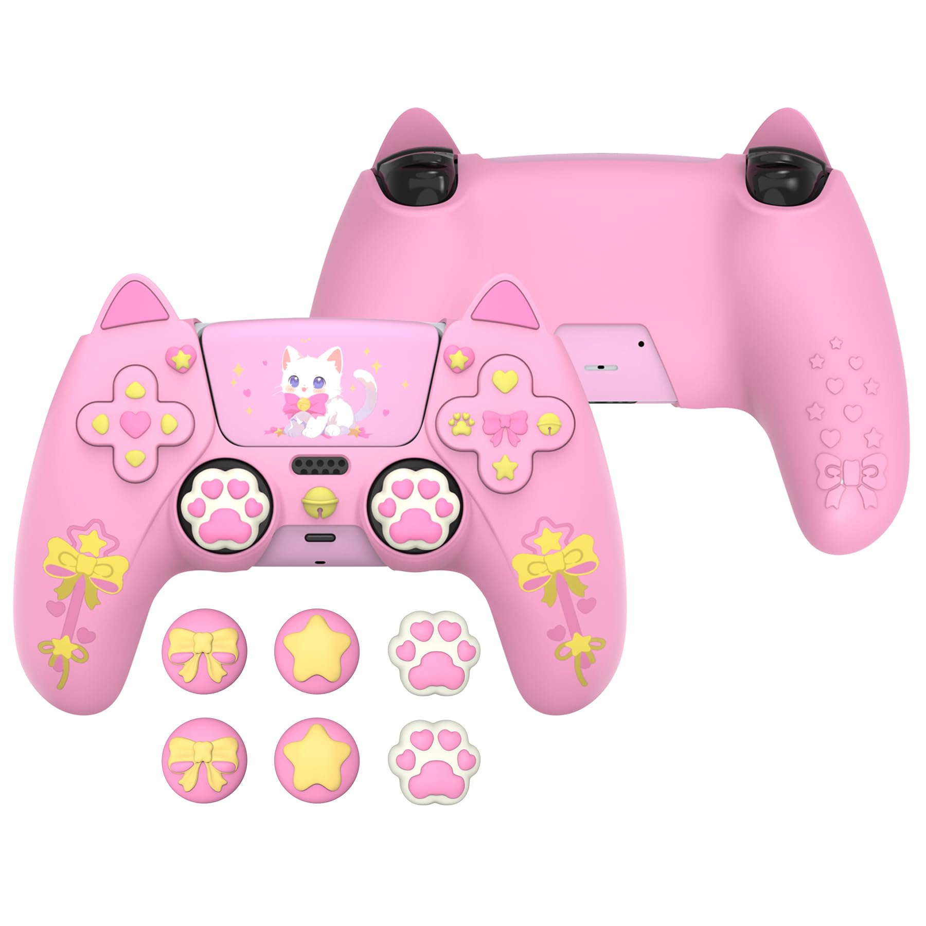 

Силіконовий захисний чохол для ковпачка джойстика PlayVital Sweetheart Kitty ps5 та наклейки-грипу, також сумісний з офіційною зарядною док-станцією Рожевий рожевий