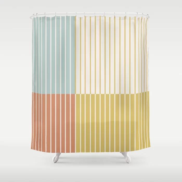 Simple Colorful Line Pattern Bathroom Curtain, Home Decoration, Waterproof Bathtub, Creative Personality Shower Curtain