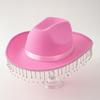 Beliebter Damen Barbie Pink Brauthut Cowboyhut Modeband Quaste Passend Hochzeit Konzert Erwachsener