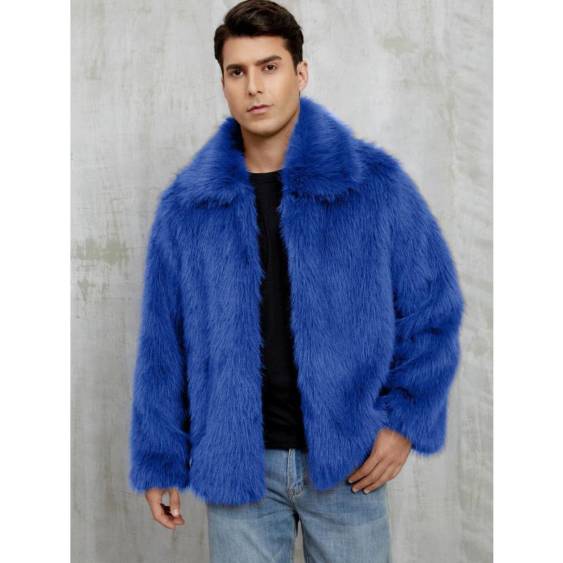 

European and American men s lapel short imitation fur jacket thermal jacket plush coat XXXL королівський синій колір