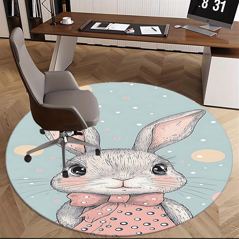 Charming Bunny Chair Mat   Round Carpet for Home Decor, Office Use, and Gifts   Suitable for Bedrooms, Living Roomss0122b