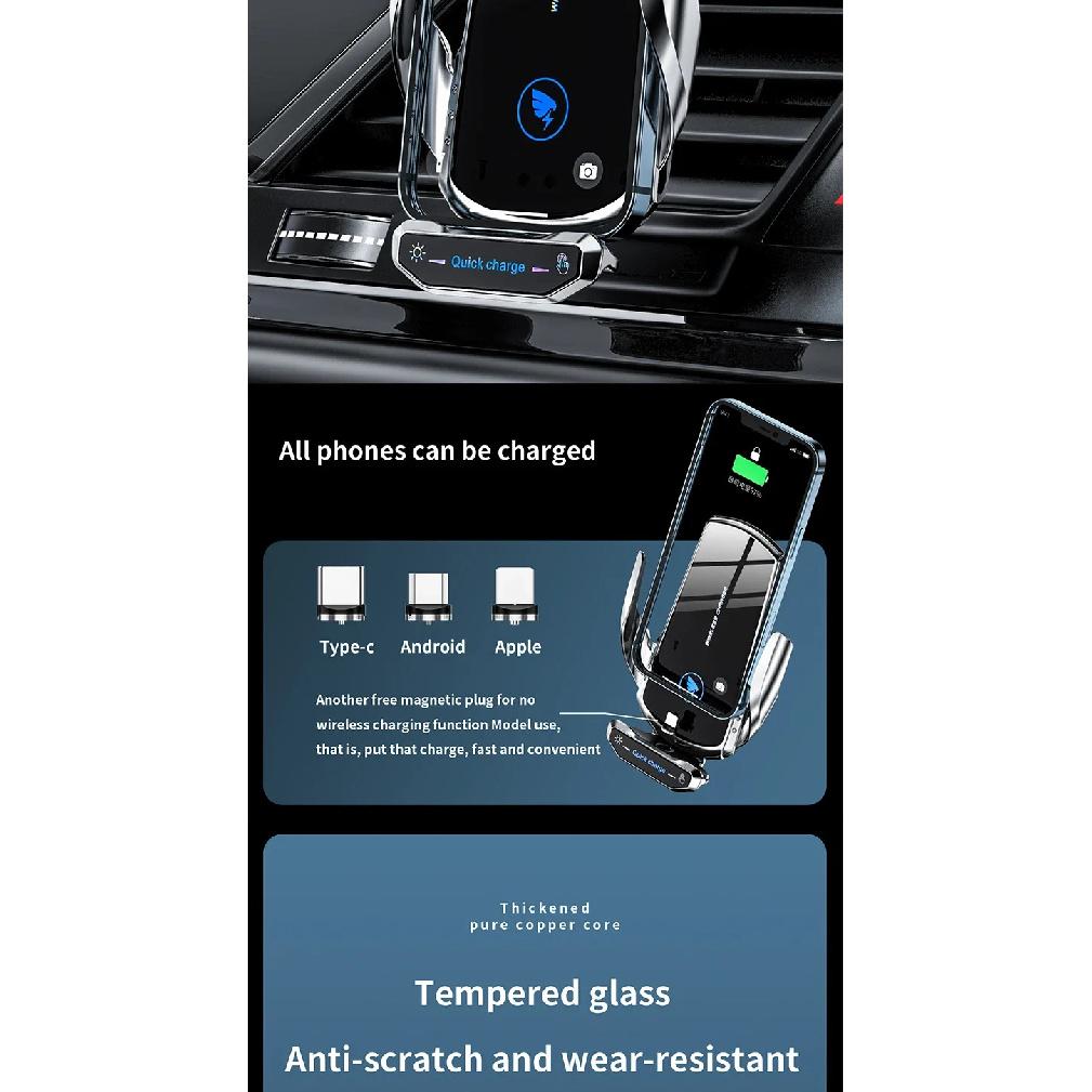 Caricabatterie Wireless Supporto per Telefono da Auto Stand Stazione di Ricarica Rapida 15W Per iPhone Xiaomi Samsung Huawei Caricabatterie Wireless Magnetico da Auto