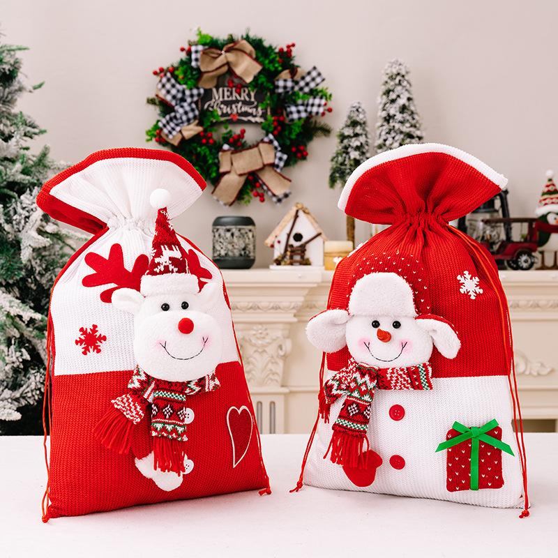 54*31cm Christmas Gift Bag Large Drawstring Storage Bag for Candy Snack Cookie Santa Claus Snowman Gift Packing Xmas Decoration