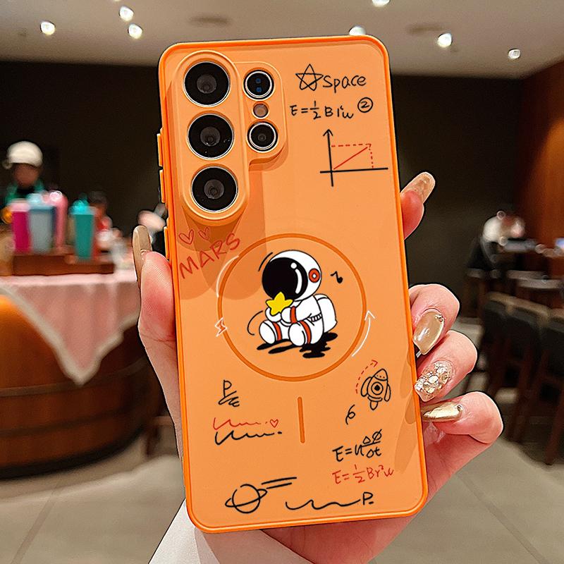 

Creative Astronaut Formula Print Case For Samsung Galaxy S26 Ultra S25 Edge S24 Plus S23 FE S22 A54 A55 A56 5G Magnetic For Magsafe Matte Cover Samsung S26 Plus помаранчевий