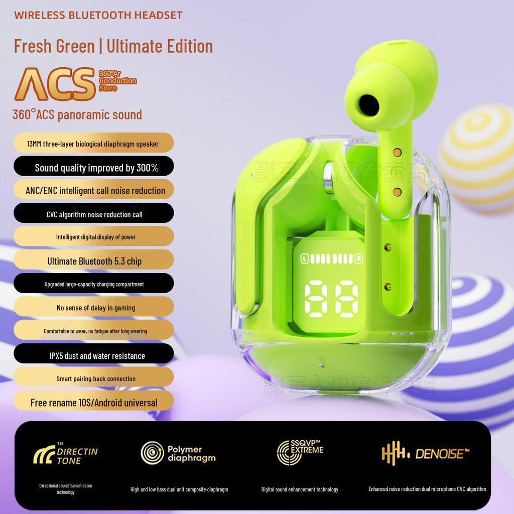 Air31 Bluetooth 5.3 TWS In-Ear Headphones with Transparent Case and Digital Display