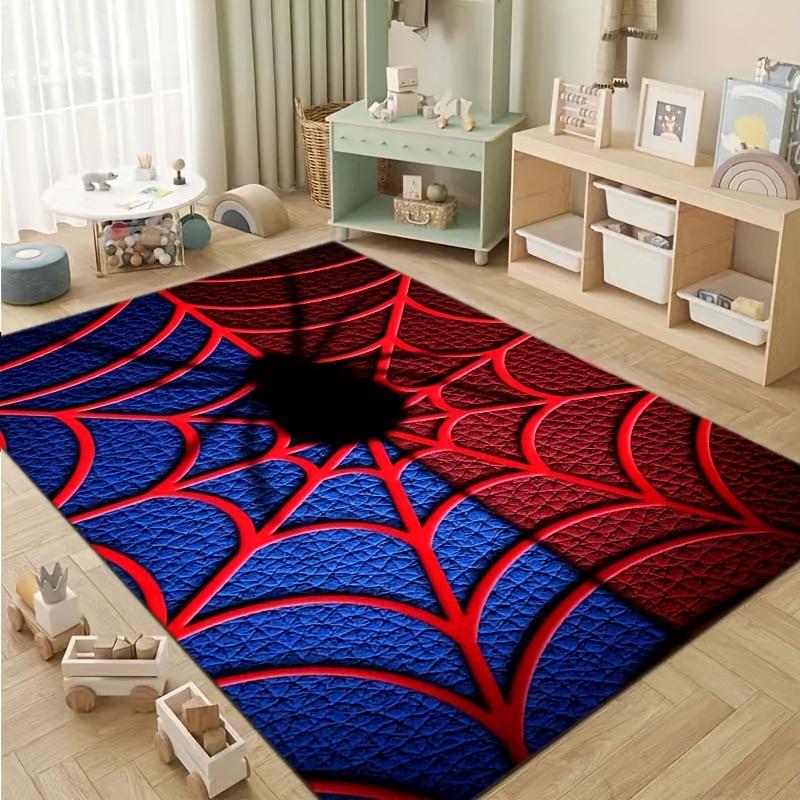 3D Spider Web Print Area Rug - Vibrant Red, Blue Black Design, Soft Crystal Velvet Mat for Bedroom, Nursery, Living Room