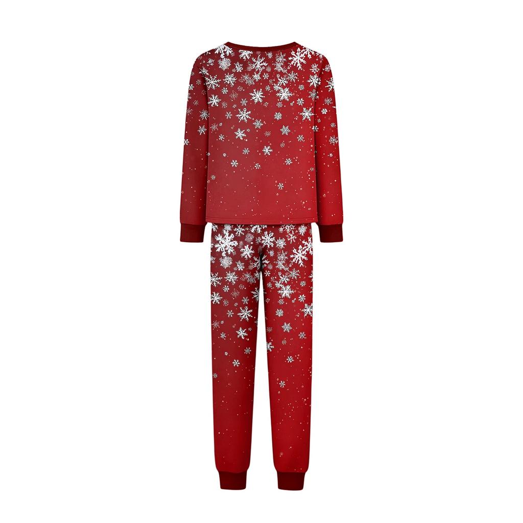 Christmas Print Family Matching Pajama Set Long Sleeve Round Neck Sleepwear for Parent and Kid
