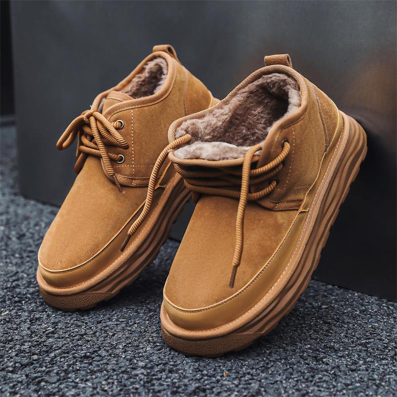 

Northeast snow boots men s fur integrated short 2024 new winter velvet thickened bread cotton shoes 7056-J 38 жёлтый