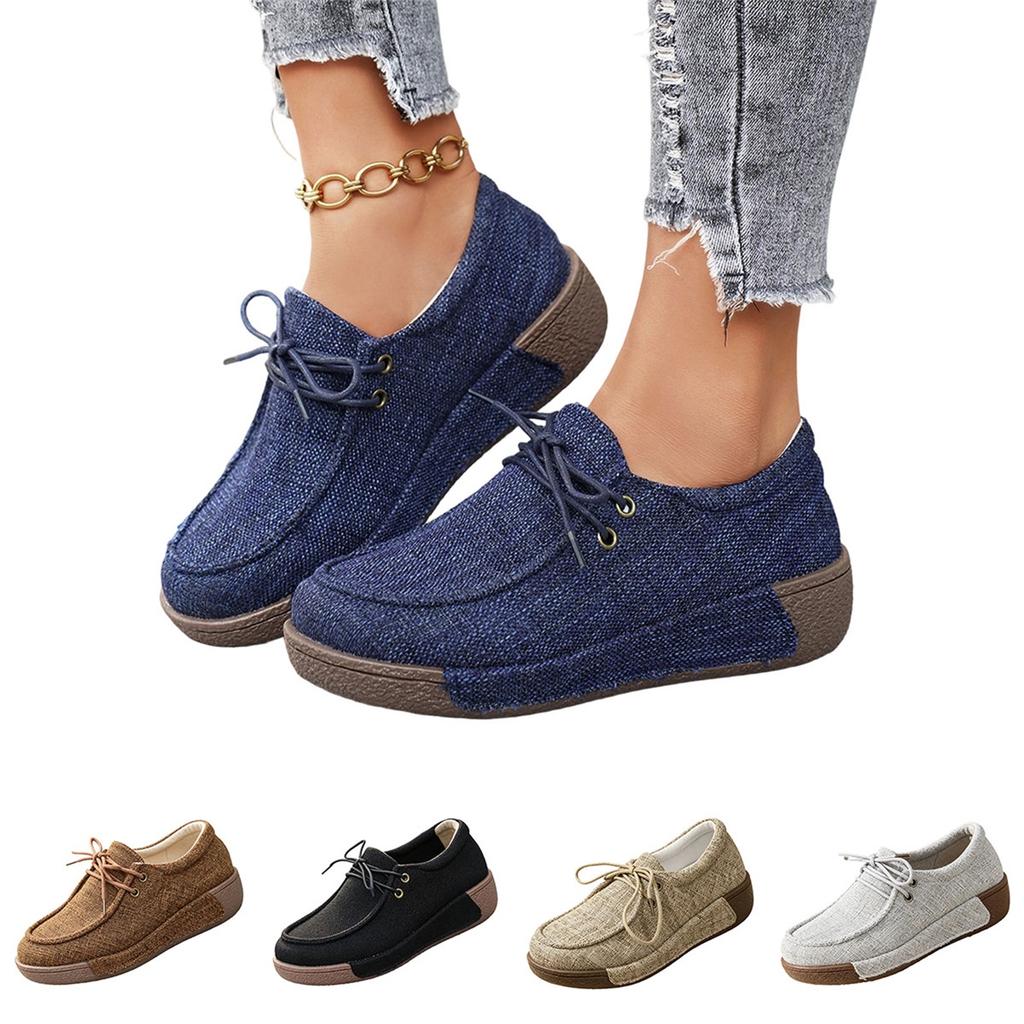 Women's Fashion Round Toe Lace-up Casual Flat Shoes
