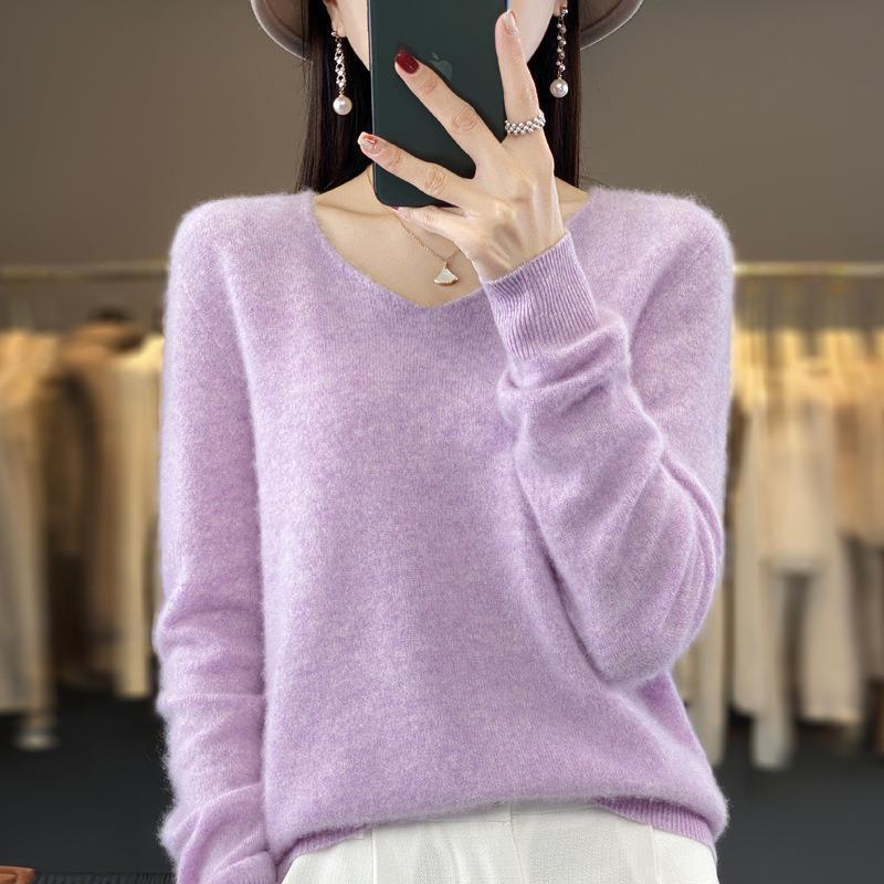 2024 A/W Women's V-Neck Loose Wool & Cashmere Sweater - Soft, Versatile Knit