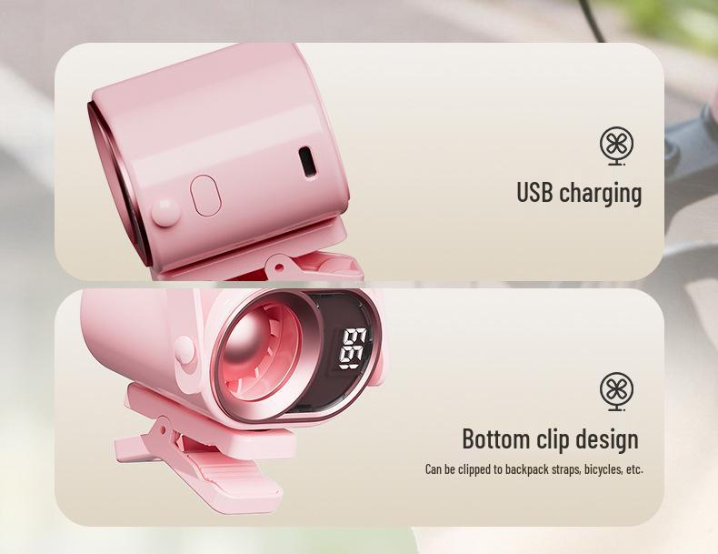 Versatile Turbo Clip Fan: Stroller, Umbrella, Selfie Stick, Cycling Charger, Night Light, Lanyard, Compact.
