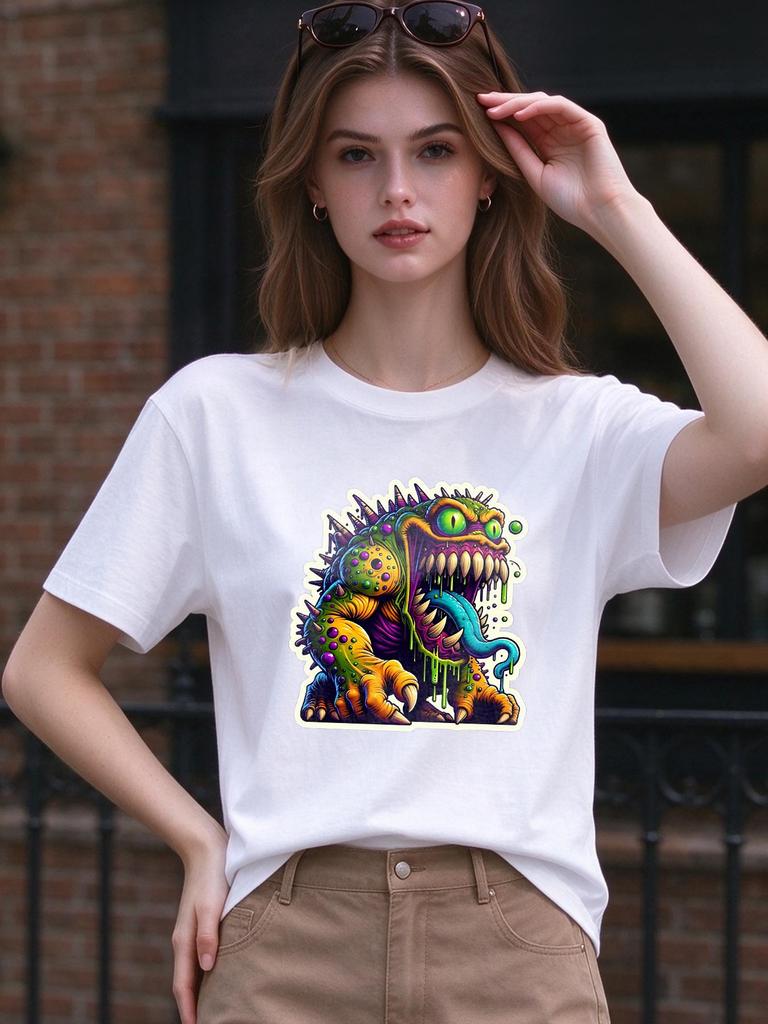 Unisex T Shirt Cool Monster Print Summer Casual Loose Fashion Top