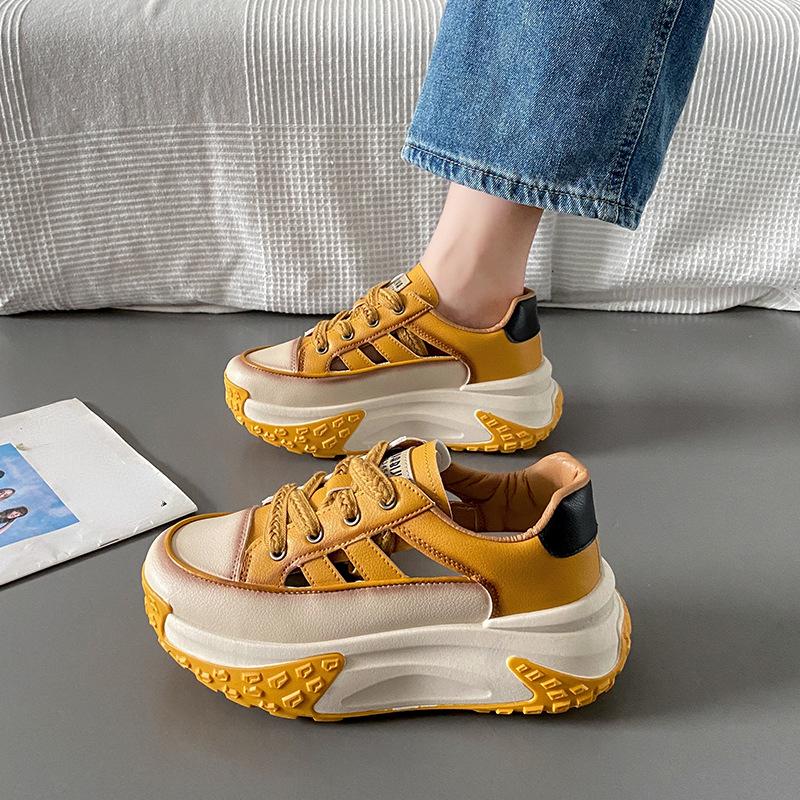 Women's Retro Fashion Hollow Out Sports Shoes 2024 Spring and Summer New Style Korean Version Elevated Casual Versatile Sneakers