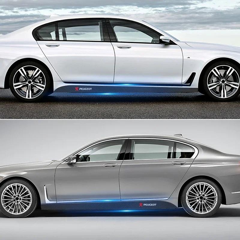 For Peugeot 2pcs Carbon Car Door Side Skirt Sill Stripe Sticker Decals Styling For Peugeot 206 207 208 107 106 205 4008 607 108