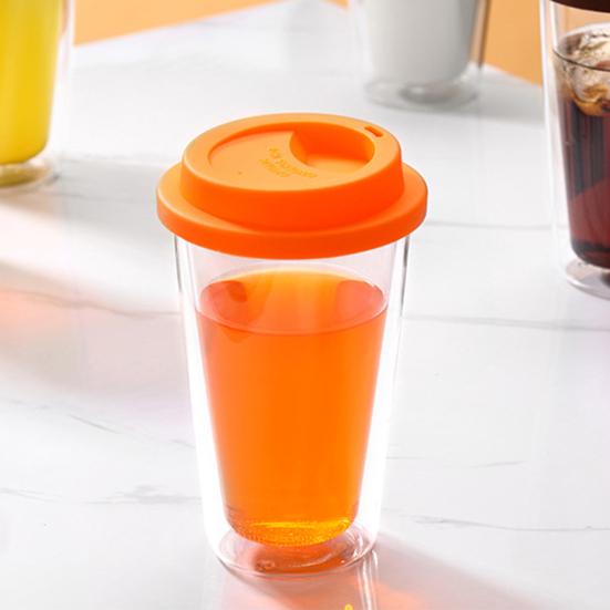 350 ML dobbeltvegget glass med silikonlokk isolert tumbler Reise varm kald drikke te melk høy borosilikatglass kopp kaffekrus