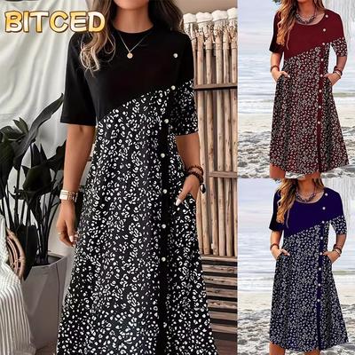 Fashion Summer Spring  Short Sleeve O-Neck Casual Dresses