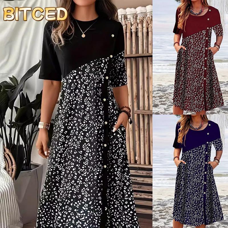 BITCED Abiti Casual Estivi Primaverili alla Moda a Maniche Corte con Scollo a O