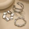 3 Pcs/Set Exaggerated Geometric Bangle Metal Women's Hand Bracelet Delicate Bracelet Set  Women