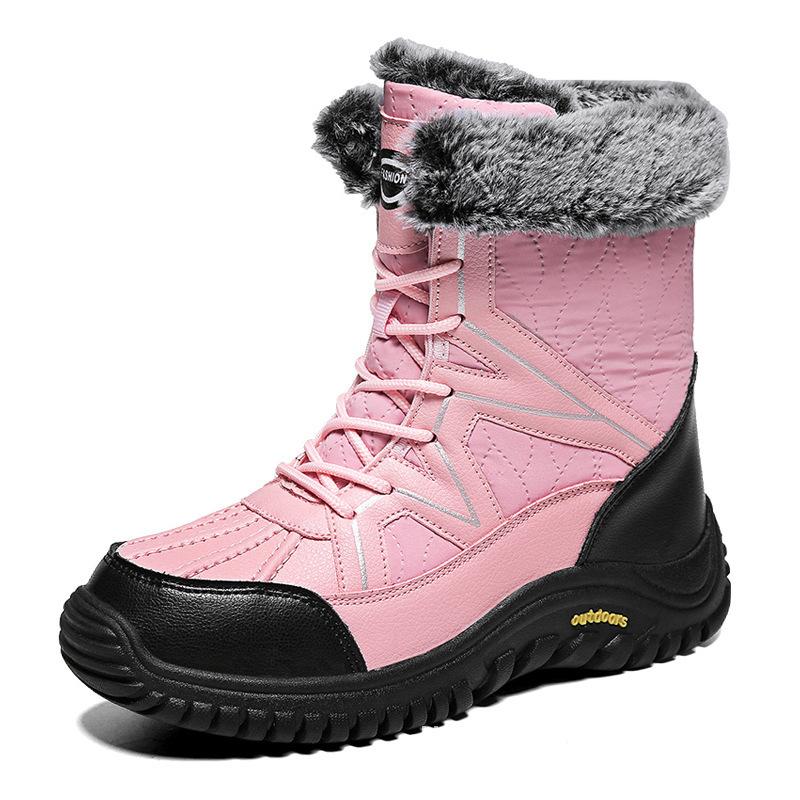 New snow boots women's medium tube large size cold warm cotton boots velvet outdoor winter cotton shoes platform casual shoes