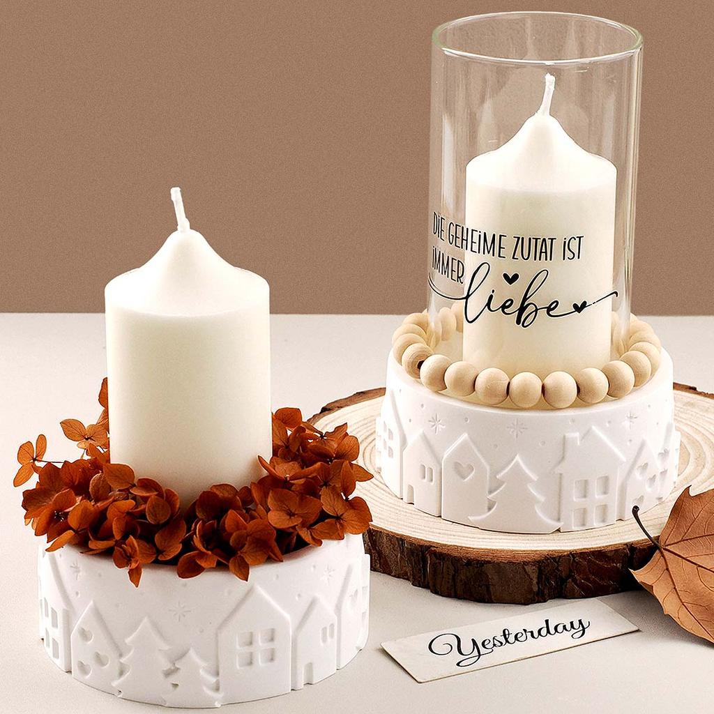 Runde Relief Haus Baum Kerzenbecher Silikonform DIY Aufbewahrungsbox Aromatherapie Gipsformen Beton Harz Bastelform Heimdeko