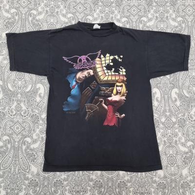 Vintage 80s Aerosmith Band T Shirt Mens Womens Tees Top Adult L Love In An Elevator Aero Force One
