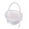 Hochzeit Blumenmädchen Korb mit Perlenhenkel Satin Blume Aufbewahrungskorb für Party Haus Dekoration Weiß