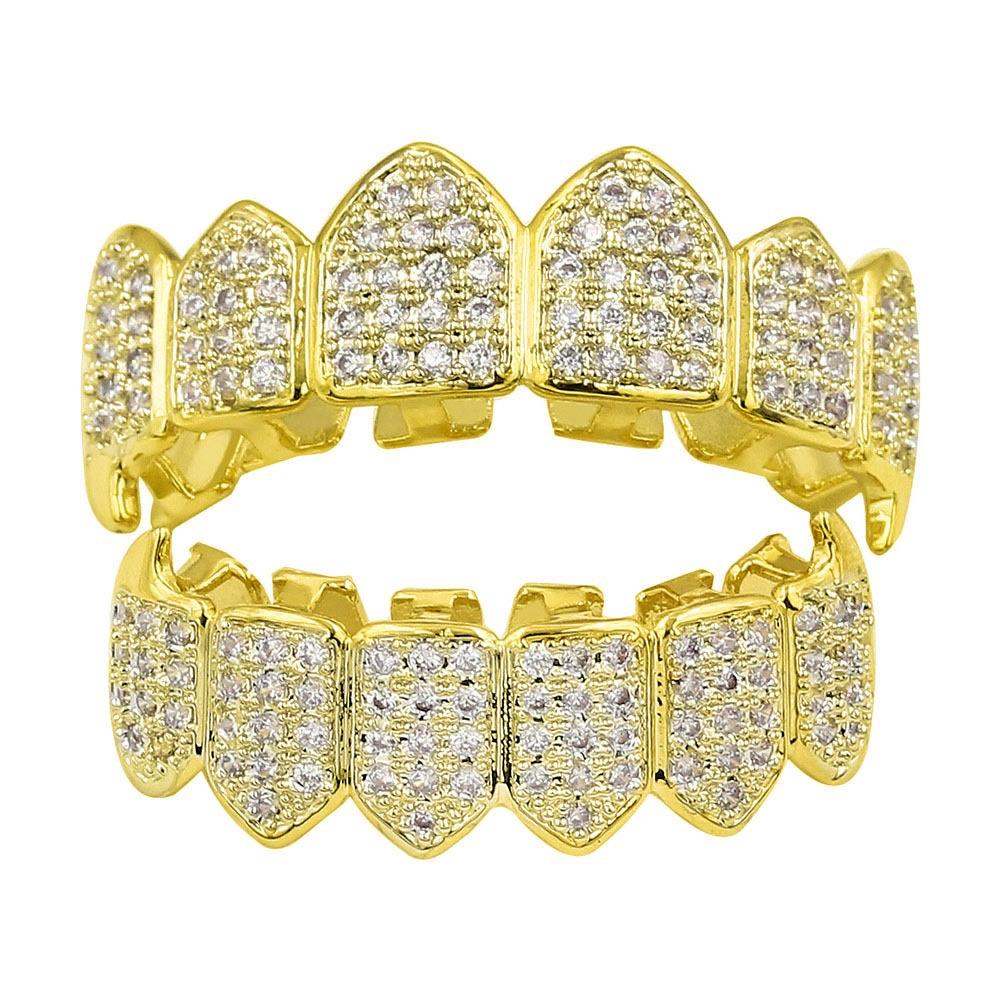 INS Popular hiphop European and American Hip-Hop Gold Teeth Set Sharp Teeth Jewelry Micro-Inlaid Gold Teeth Decoration Teeth Manufacturer