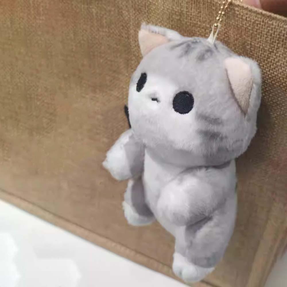 PP Cotton Plush Doll Key Ring Soft Cute Pet Pendant Mini Grey Cat Key Chain Car Key Ornaments