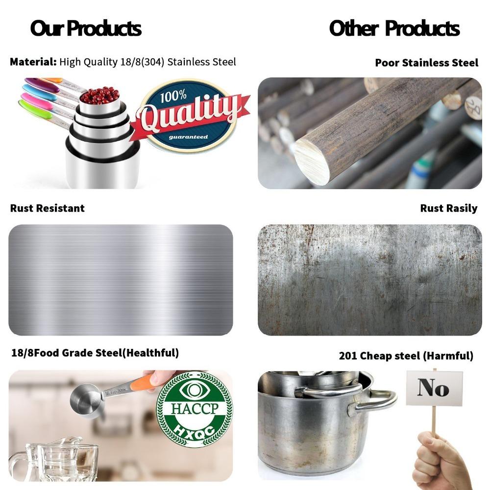 304 Edelstahl Messbecher und Löffel Set, Küchenzubehör zum Backen von Kuchen, Kochen, Zubereiten von Messwerkzeugen