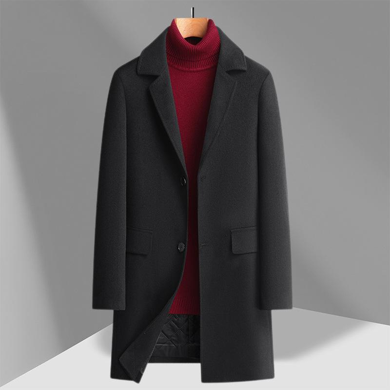 Autumn and Winter New Men's Woolen Coat Medium and Long Suit Collar Business Casual Thickened Woolen Coat Men's Coat