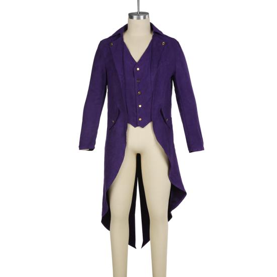 Men Medieval Renaissance Cosplay Costume Solid Color Long Tuxedo Uniform Coat