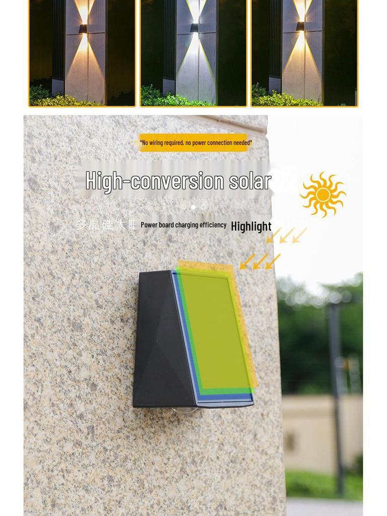 Solar Waterproof Wall Washer Light: Outdoor Courtyard Villa Decoration, Up/Down Lighting for Garden Atmosphere.