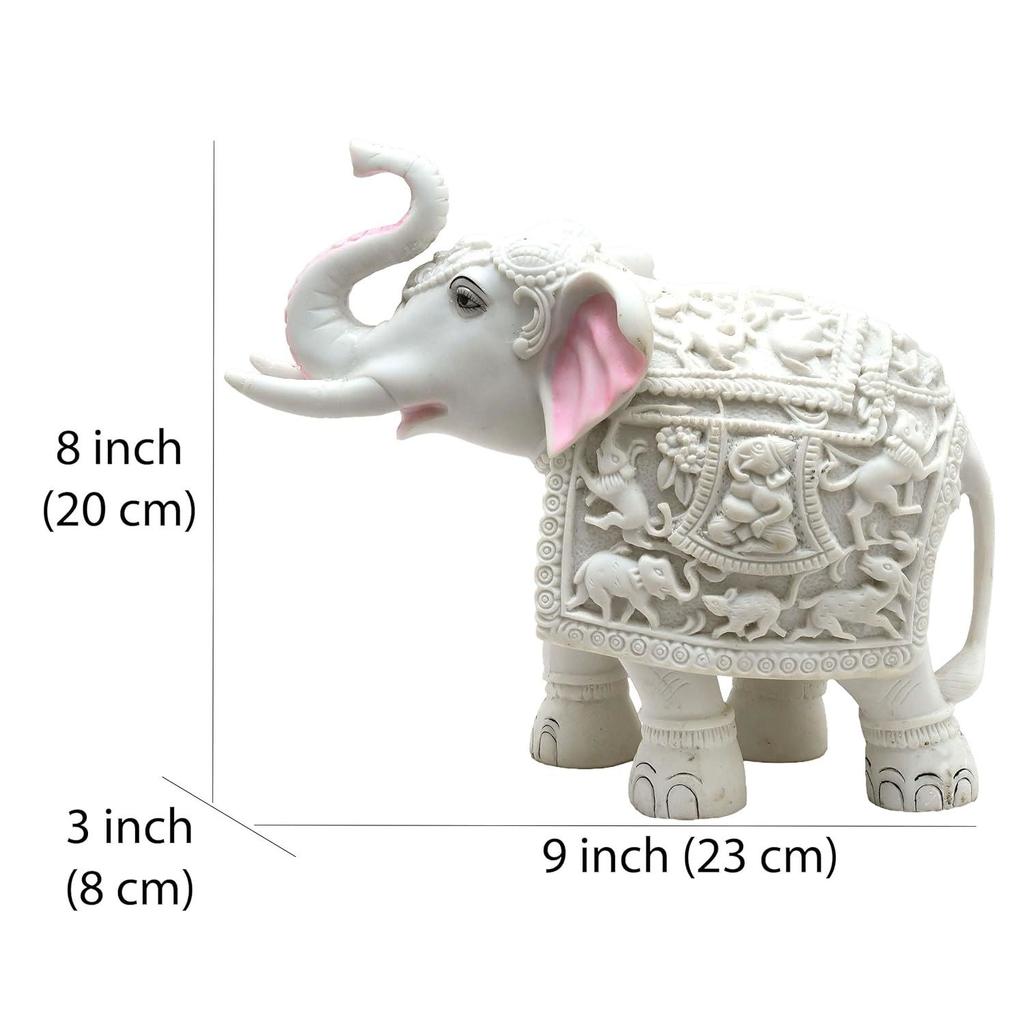 White Elephant Showpiece Große Größe Marmorharz Ästhetische Statue Dekorationselement für Zuhause, 8 Zoll Elefant Deko für Zuhause