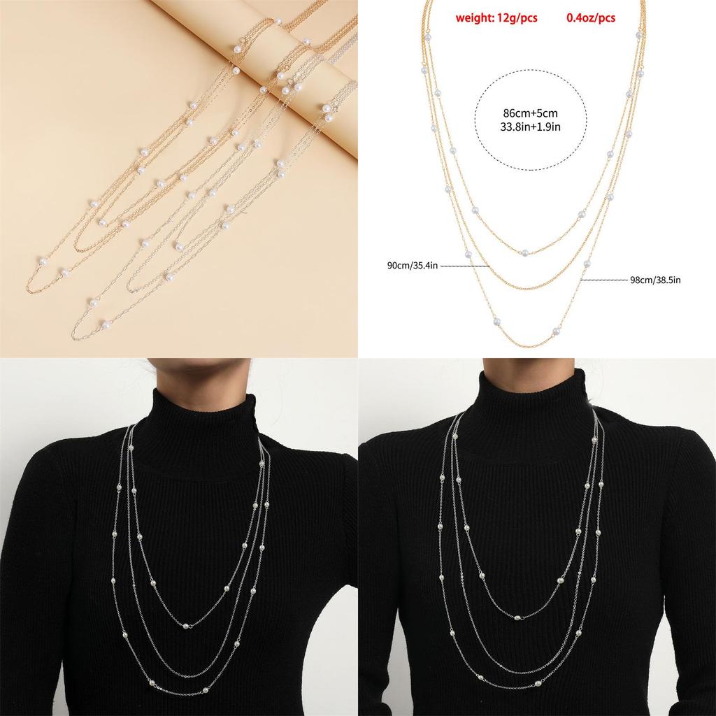 Handmade Three Layer Pearl Pendant Necklace In Gold Or Silver For Women And Men