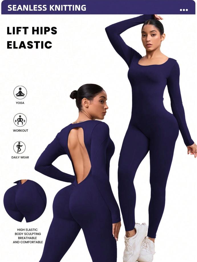 Cross-Border Hot-Selling Moisture-Wicking Breathable Seamless Backless High-Elasticity Tight-Fit Yoga Jumpsuit