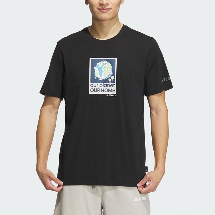 Adidas Outdoor Printed Sports Crew Neck Short Sleeve T-Shirt Men T-Shirts Black IX0114