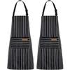 2‑Pack Stain‑Resistant Striped Sleeveless Aprons, Polyester Work Apron Set with Front Pockets for Home Kitchen & Catering