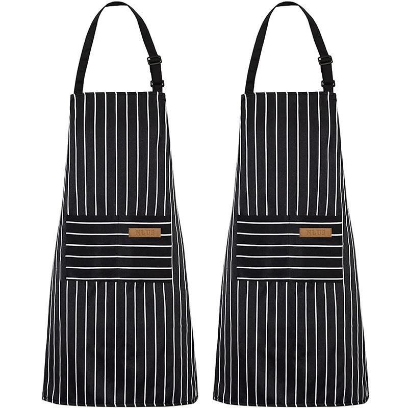2‑Pack Stain‑Resistant Striped Sleeveless Aprons, Polyester Work Apron Set with Front Pockets for Home Kitchen & Catering
