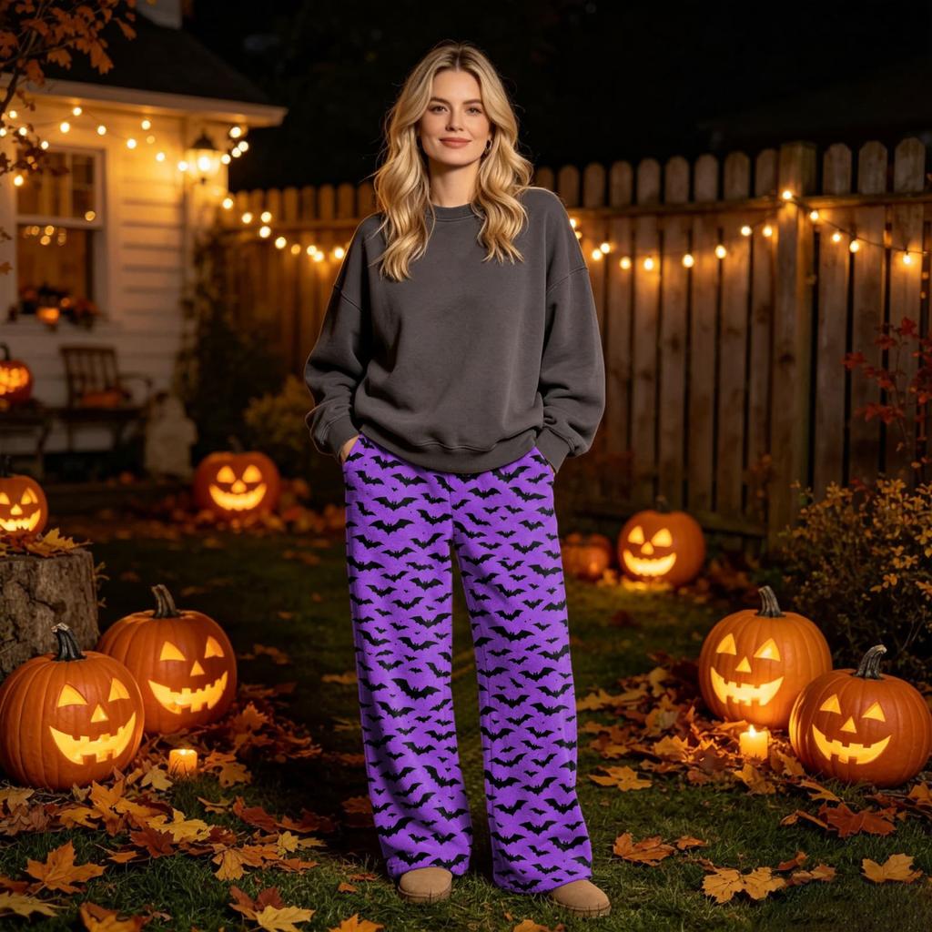 Women's Flannel Pajama Pants with Halloween Print for Cozy Holiday Loungewear