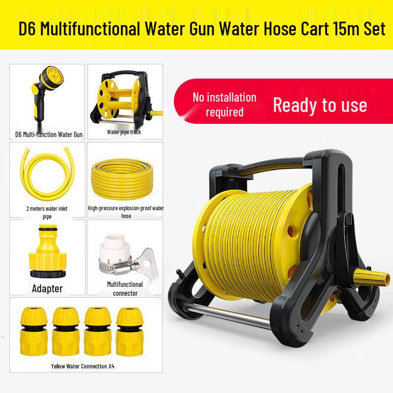 Garden Hose Reel Set with D6 Spray Gun CN plug (adapter included)