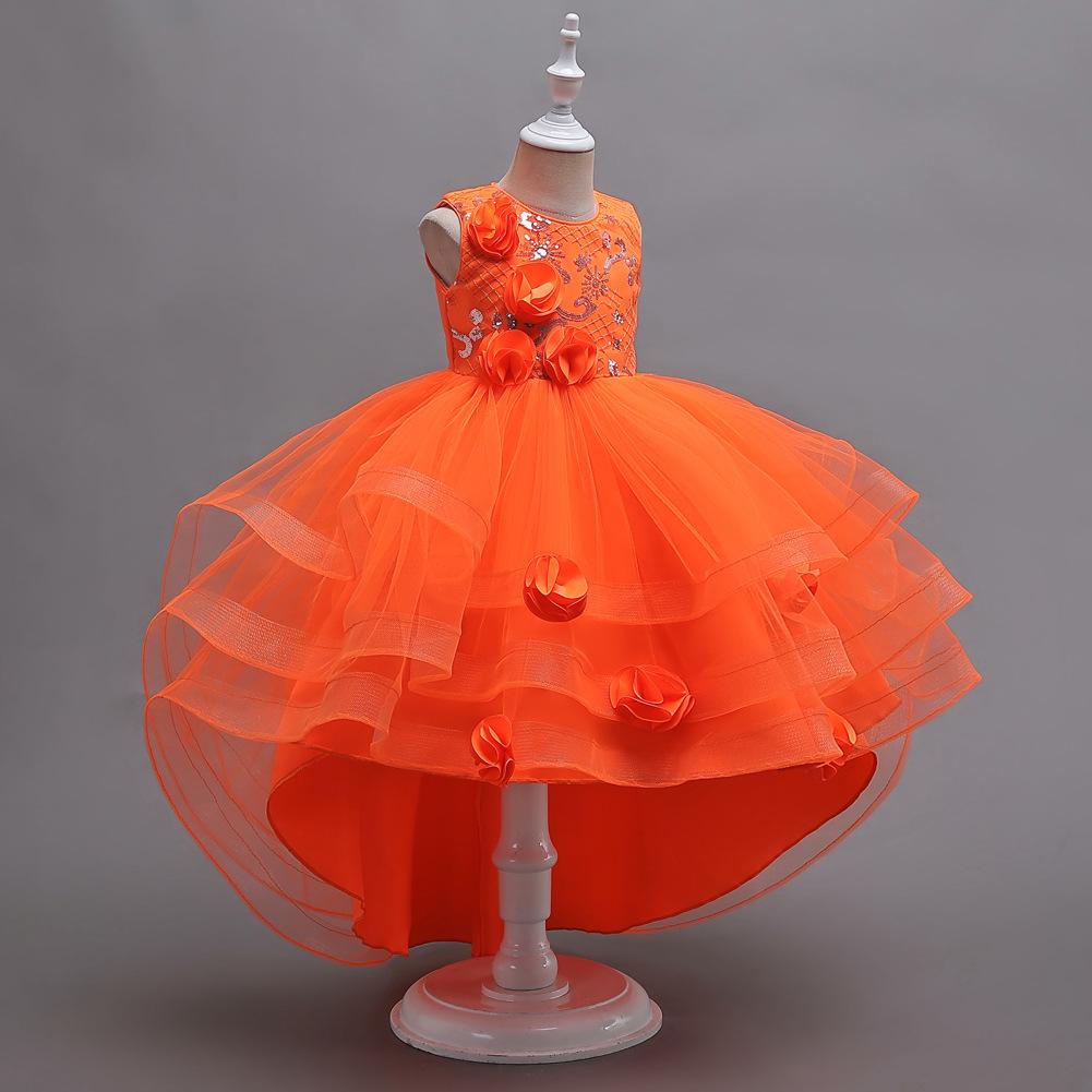 Girls Dresses Tail Princess Dresses Flower Girl Girls Walking Host Piano Performance Clothes Puffy Evening Gowns Summer
