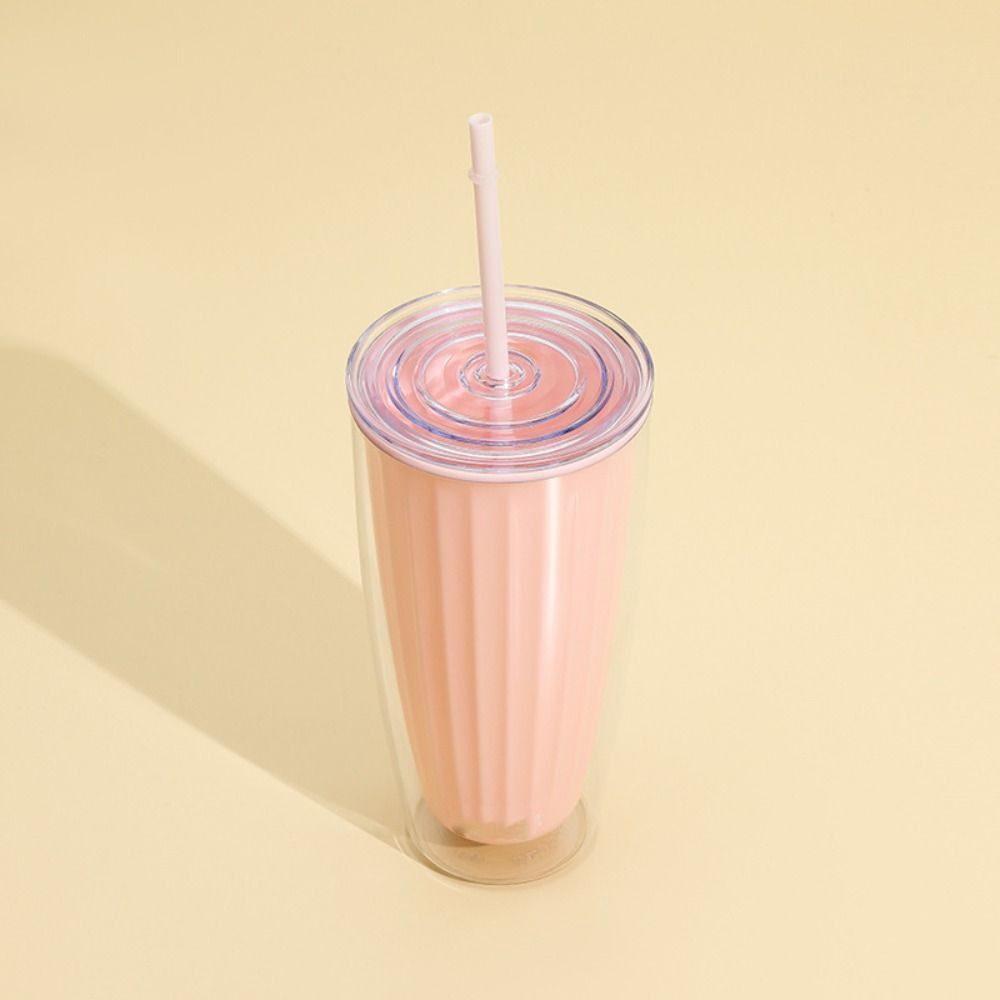 Sealed Double Layer Straw Cup Leakproof Milk Tea Cup Creative Plastic Water Bottle  Summer
