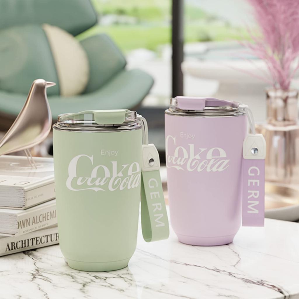GERM 400ml Mug, 316L Stainless Steel Mocha Tumbler, Insulated Coffee Cup, Hot/Cold Insulated, with Lid, Stylish Strap, Non-Slip, Coca-Cola (Purple)