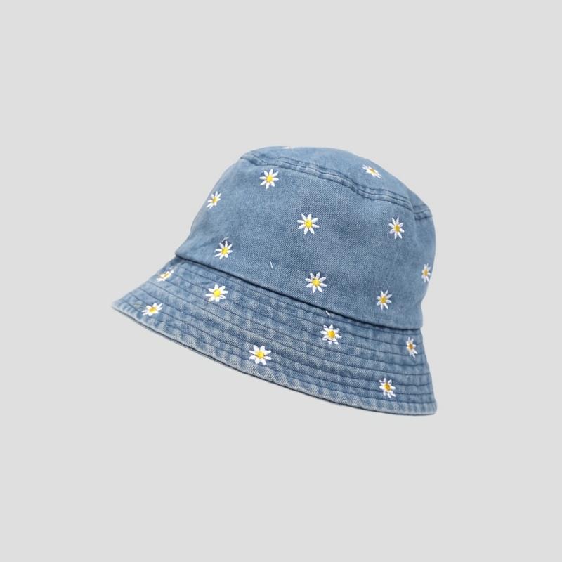 Lightweight Denim Women's Bucket Hat | Floral Embroidery, Stylish Sun Protection, Casual Summer Hat for Spring and Summer, Durable Headwear