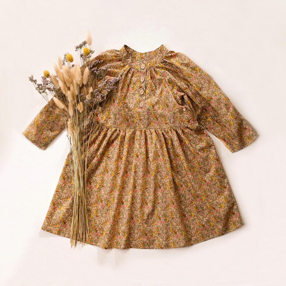 

Spring Vintage Floral Toddler Girl Dresses Cotton Long Sleeve Dress Baby Girl Clothing 5-6T 120